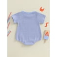 thumbnail image 5 of BemeyourBBs Newborn Baby Boys Girls 4th of July Outfit Waffle Knit Bubble Romper Patriotic Flag Embroidery Striped Print Short Sleeve Bodysuit Baby Infant Summer Clothes, 5 of 9