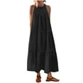 thumbnail image 3 of VBTAPA Womens Halter Neck Maxi Dress Hollow Out Lace Trim Casual Summer Dresses Flowy Tiered Sundress Lightning Sales Black XXL, 3 of 7