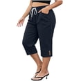 thumbnail image 2 of Hvogkswy Plus Size Capris for Women Solid Color Drawstring Casual Linen Capri Pants Outdoor Sport Hiking Capris Pants with Pockets, 2 of 7