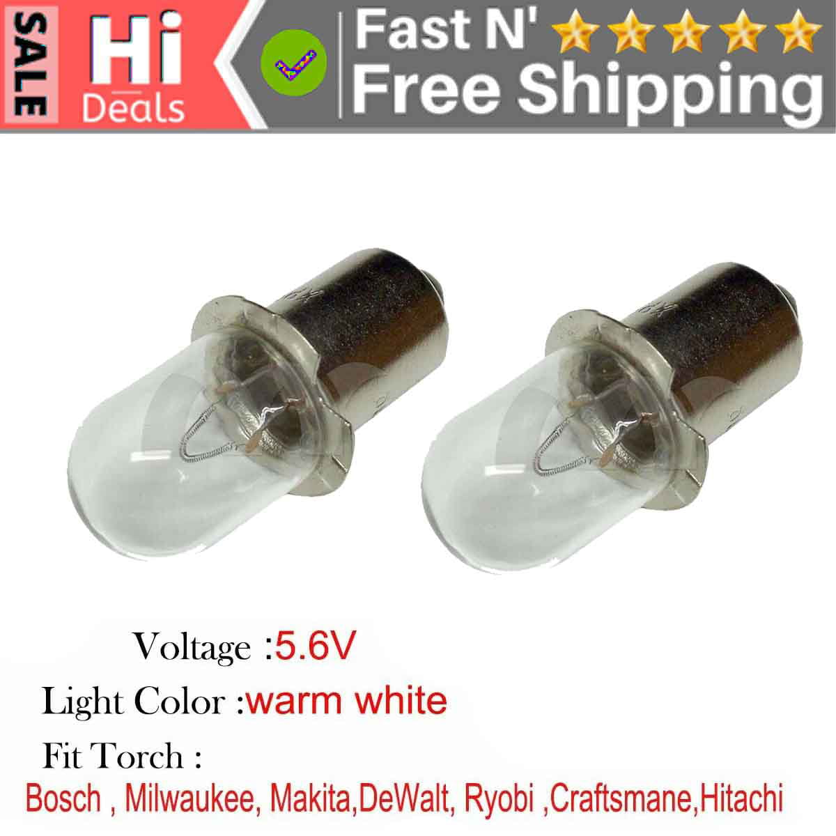 2x For Tool Lights Flashlights for Bosch Hitachi Ryobi 15.6v work lights bulb 