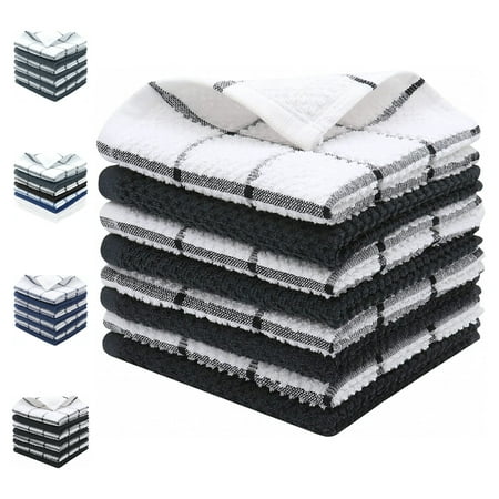 

Howarmer Cotton Terry Black Kitchen Towels 8 Pack Reusable and Absorbent Dish Cloths for Washing Dishes 12 x 12