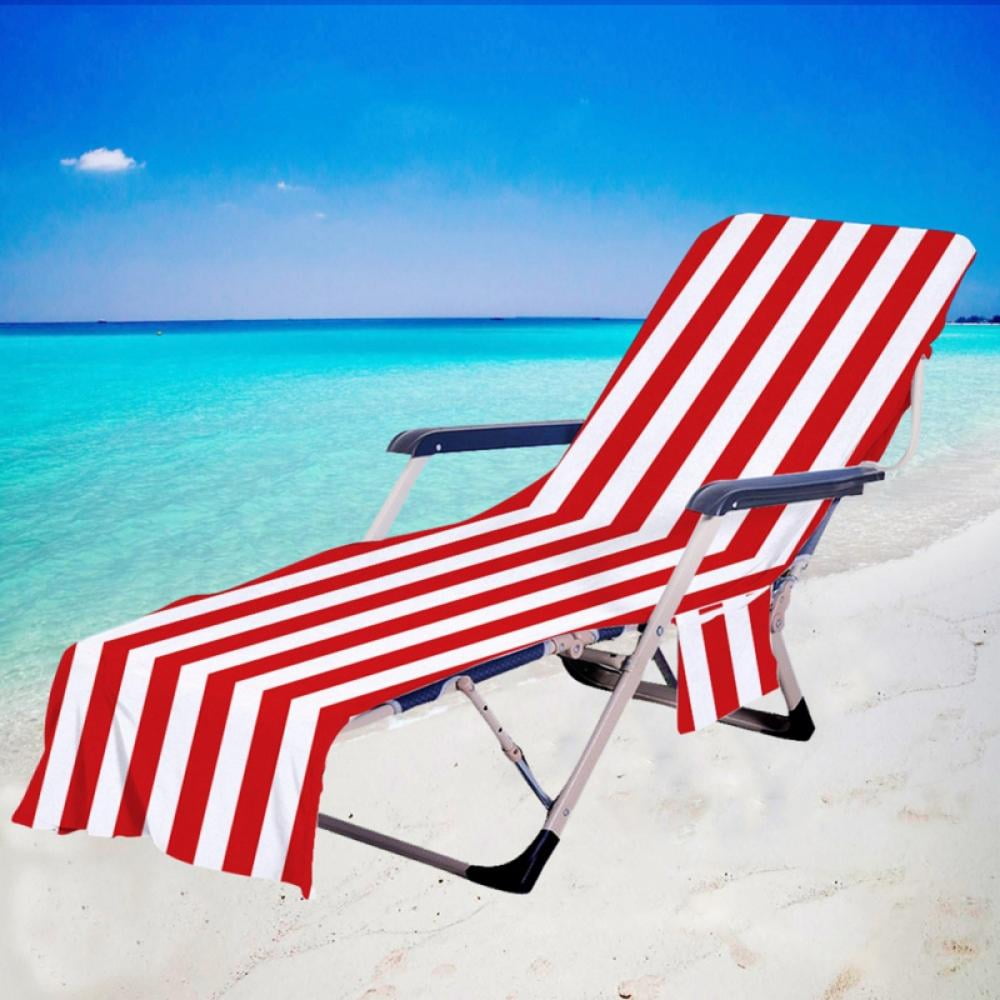 Beach Chair Cover, Microfiber Chaise Lounge Towel Cover with Storage