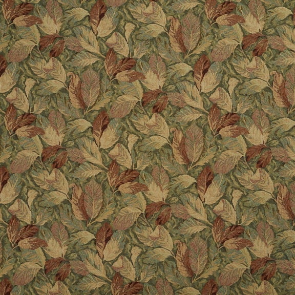 F935 Burgundy and Green Floral Leaves Tapestry Upholstery Fabric by The Yard