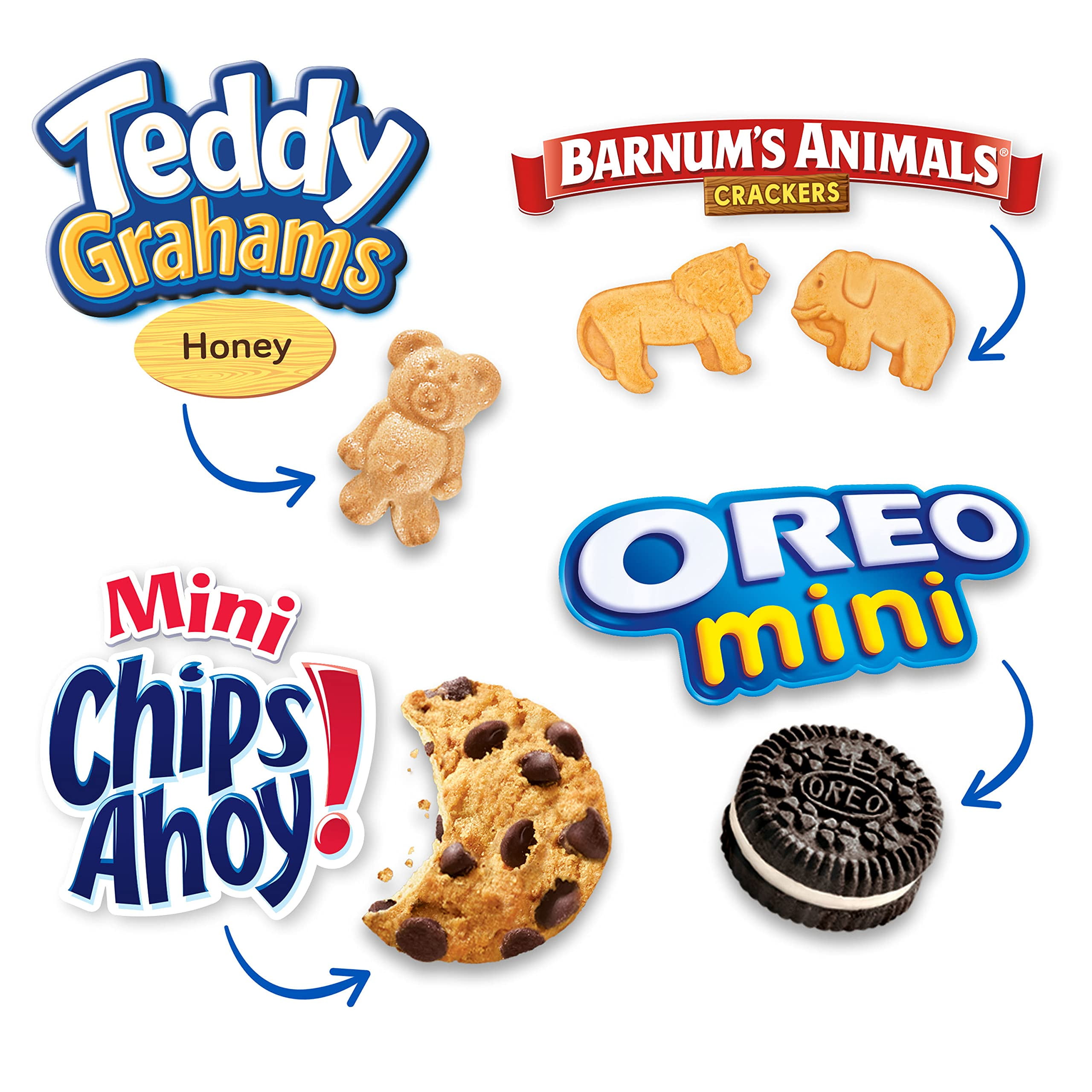 Nabisco Team Favorites Variety Pack, OREO Mini, CHIPS AHOY! Mini, Teddy Grahams Honey & Barnum's Animal Crackers, School Snacks, 30 Snack Packs YUN21