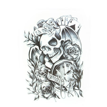 Man Skull Flower Pattern Removable Body Art Decor Paper Sticker Temporary