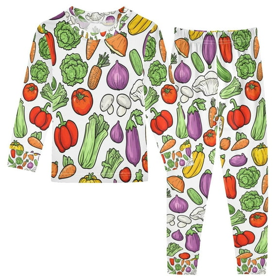 FORMRS Long Sleeve Top and Pants Pajama Set for Niños 2-Piece Sleepwear, Sizes 18M-8Y, Vegetables Pattern