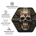 thumbnail image 3 of Yiaed Metal Style Horned Skull Print Leather Coasters for Drinks - Cup Coasters Coffee Table Kitchen Table Bar, Home & Office Gifts Handmade Drink Coasters-Hexagon, 3 of 6