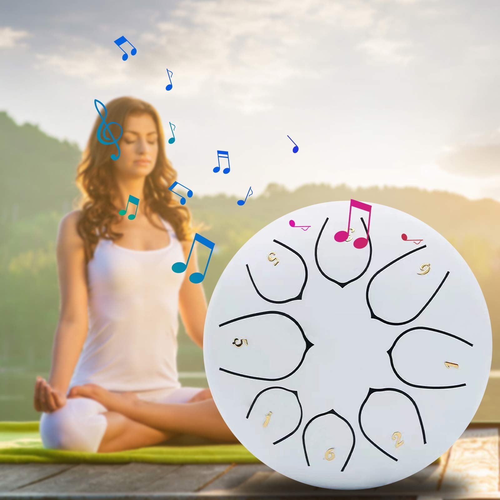 Twfbrm Rain Drum for Outside, 6 inch 8 Notes Steel Tongue Drum with Music Book, Sound Healing Instruments Waterproof Chakra Drum Musical Education Rain Chime Relaxation Gifts for Adults and Kids