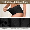 thumbnail image 5 of GAI YI Women's High Waisted Briefs Tummy Control Cotton Underwear Ladies Lace Panties 4Pack 2Black+2Black L, 5 of 6