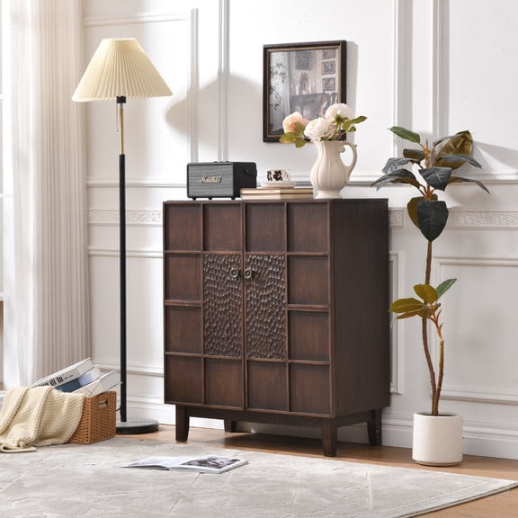 Mid-Century Modern Accent Cabinet with Textured Doors, 31.5" Storage Cabinet with 4 Compartment Shelves for Entryway, Living Room or Dining Room