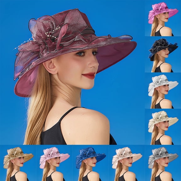 Baberdicy Women's Wide Brim Sun Hat with Large Flower, Elegant Ladies Garden Party Hat, Upf 50 Protection Beige Universal Fit