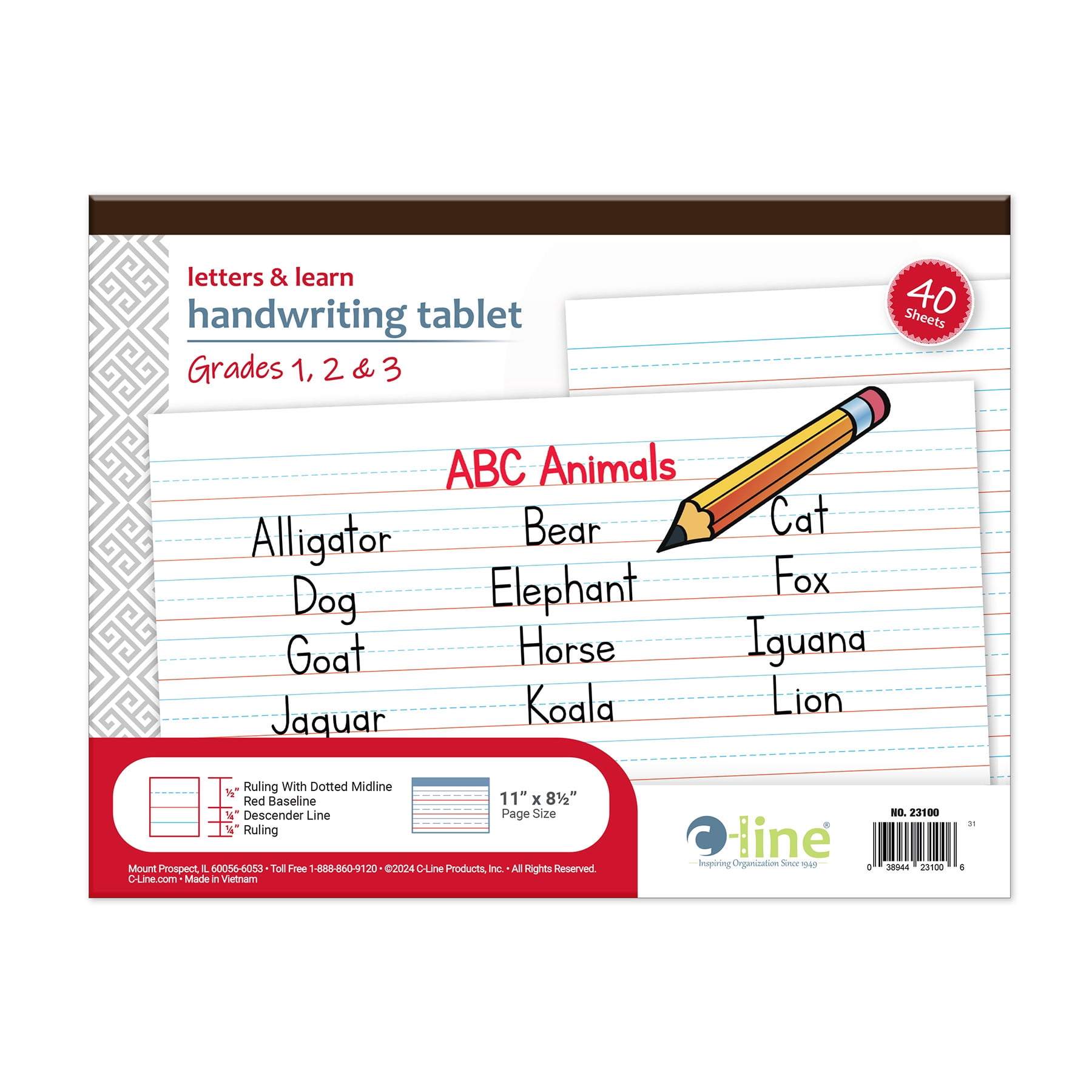 C-Line Letters & Learn Handwriting Tablet, 40 Sheets, 11" x 8-1/2", Pack of 6