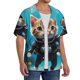 thumbnail image 2 of Balery Underwater Diving Cat Camisa Casual de Manga Corta con Botones para Hombre, Texturizada, Estilo Cubano, para Playa, Verano-Large, 2 of 5