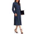 thumbnail image 4 of INSPIRE CHIC Elegant Maxi Dresses for Women's 2023 Button Front Band Collar Roll Up Sleeve Dress with Belt Navy Blue M, 4 of 5