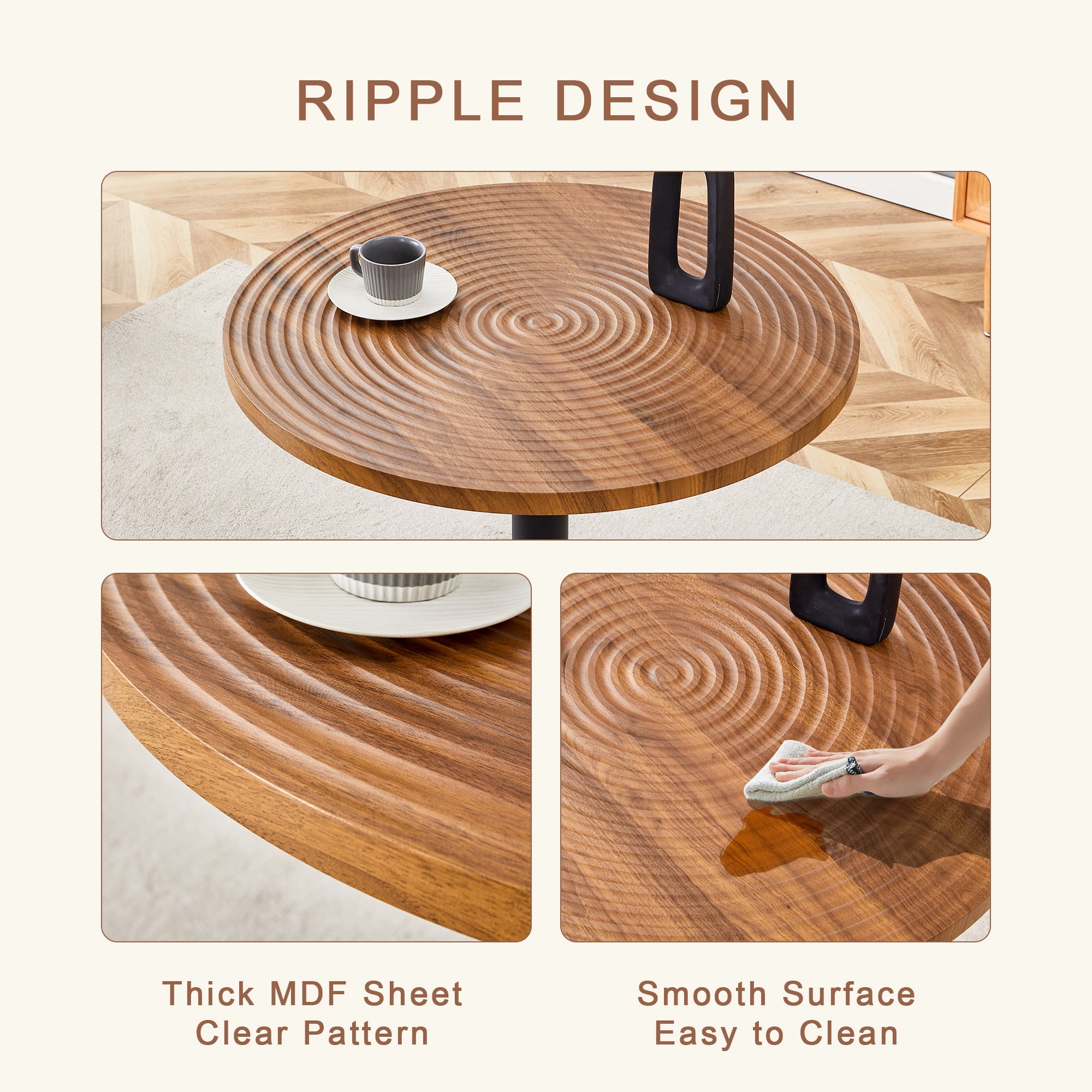 31.5 Inch Round Dining Table, Small Modern Dining Table with Dark Wood Grain Top & Black Metal Pedestal Base, MDF Kitchen Table for Dining Room, Apartment, Breakfast Nook, Compact Space