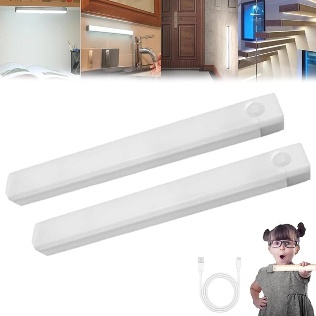 Expectatioin Punch-Free Smart Sensor Magnetic Rechargeable LED Lights, Motion Sensor Light Indoor, Gentle & Non-Glare for Stairs,Wardrobe,Bedroom (Warm, 20CM-2Pcs)