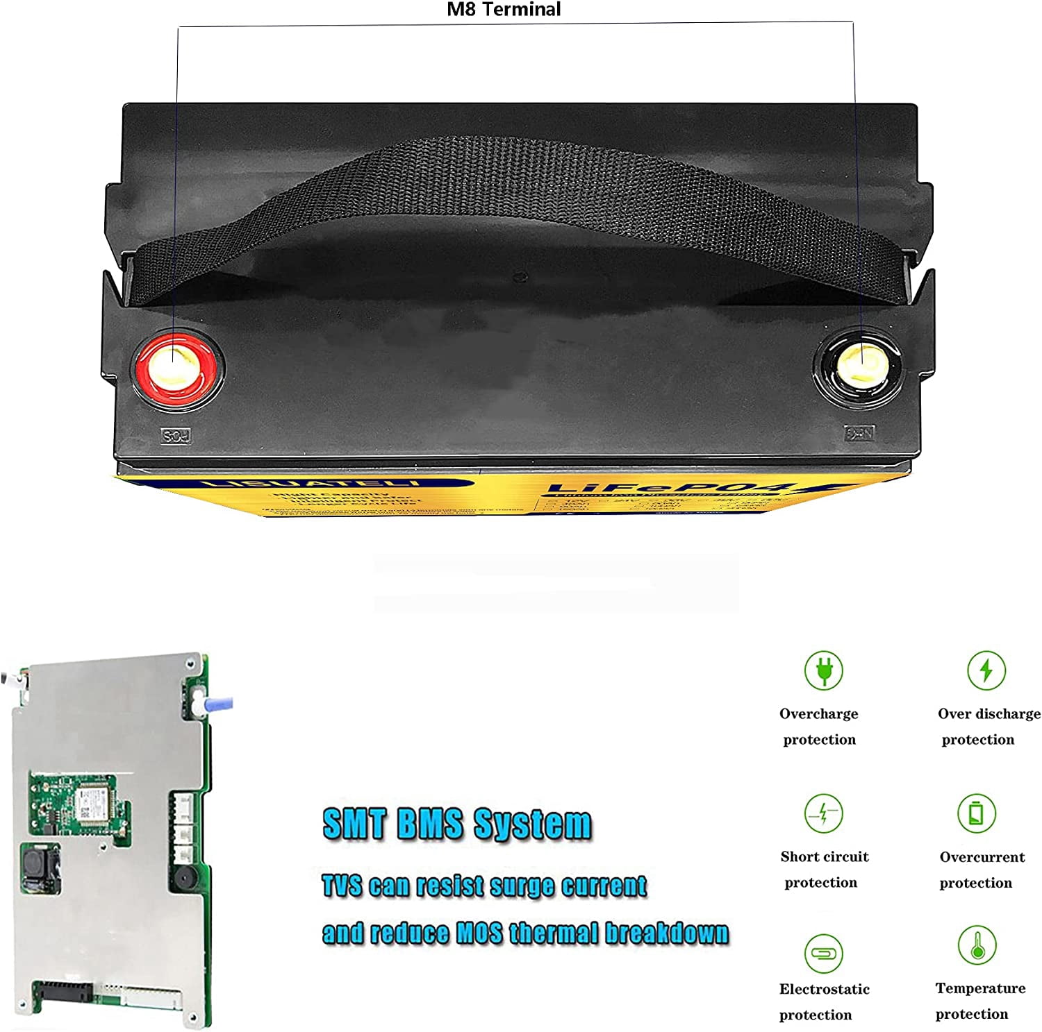 LISUATELI 12V 100Ah Lifepo4 Lithium Batteries  Deep Cycles for Golf Cart Solar RV Camper Marine Battery  1280Wh with 100A BMS