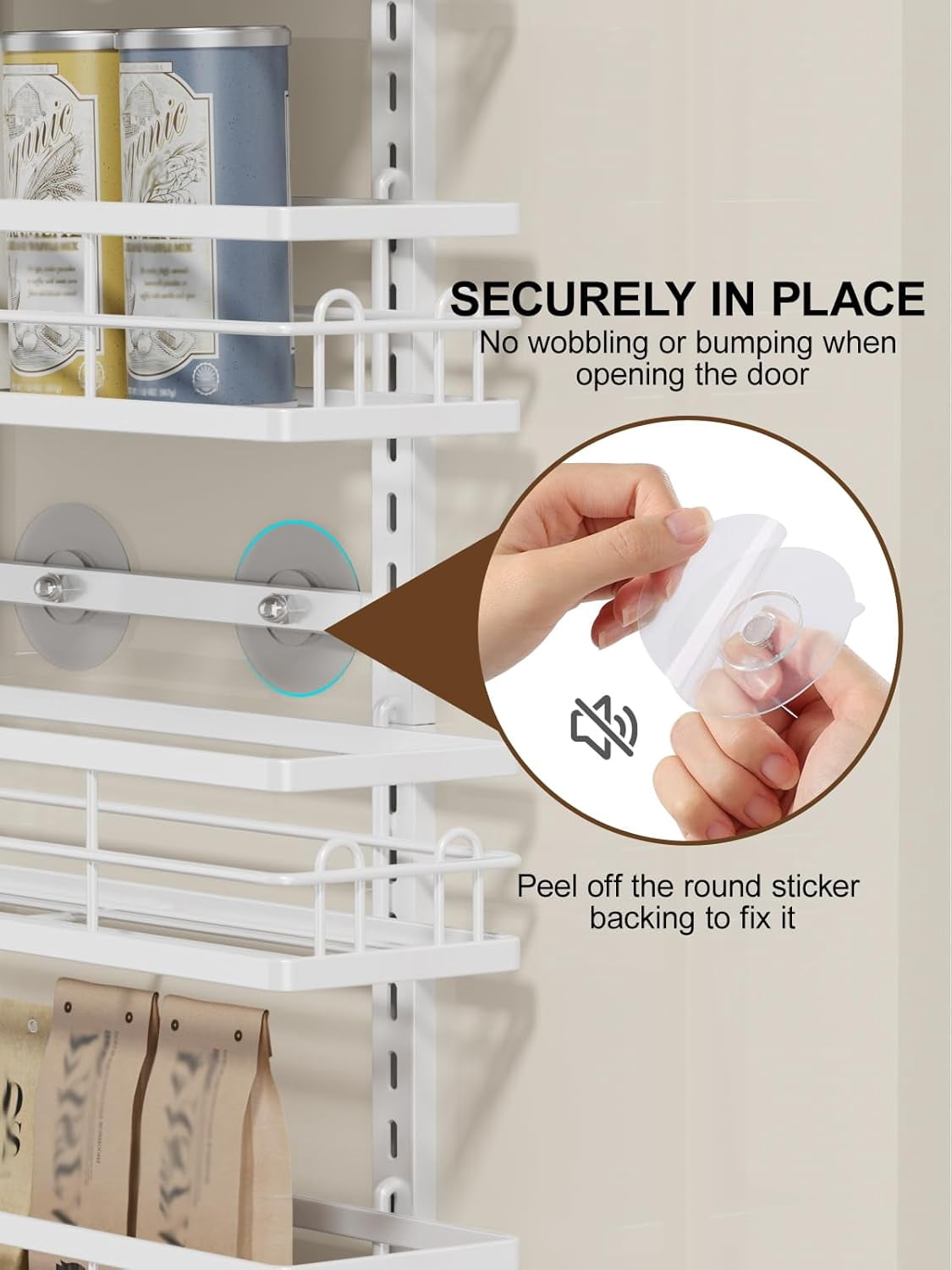 Delamu Over the Door Pantry Organizer, 6 Tier Pantry Door Organizer with Adjustable Basket, Door Spice Rack Seasoning Organizer, Metal Hanging Pantry Organizers and Storage for Kitchen,15.3" White