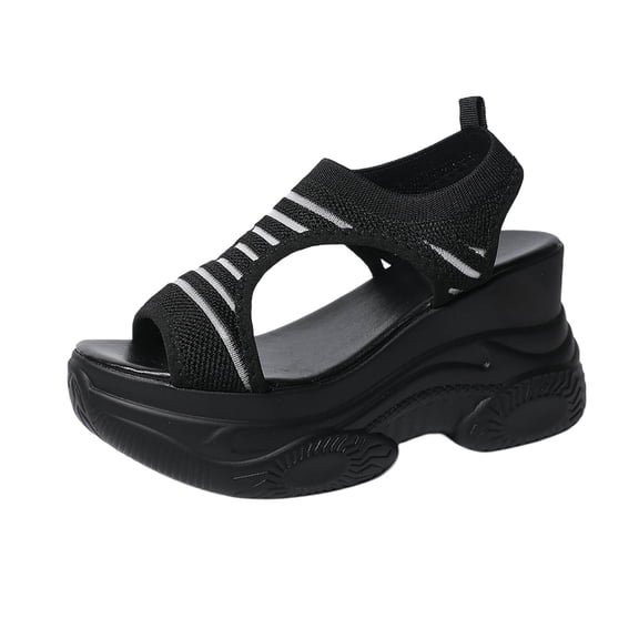 Xfvqtps Sandals for Women Knit Wedge Heel Peep Toe Comfortable Slip on Breathable Casual Shoes for Women Outdoor Wear