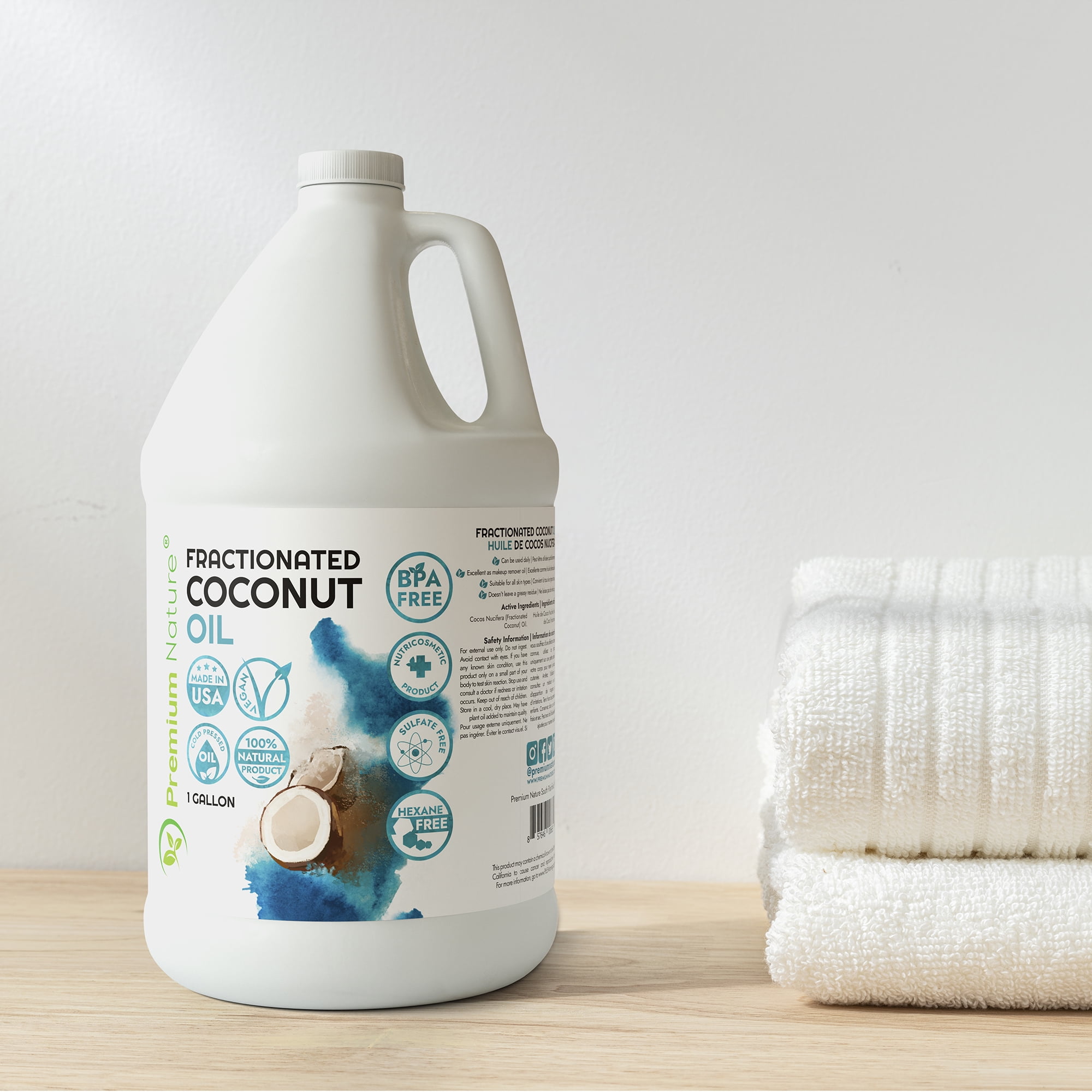 Fractionated Coconut Oil 1 Gallon from Premium Nature - Cold-pressed oil for face, hair and body