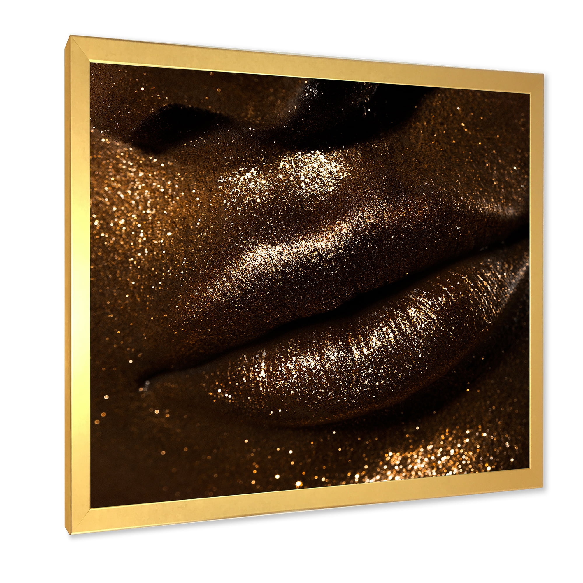 Designart 'Girl Lips With Glitter and Spangle' Modern Framed Art Print