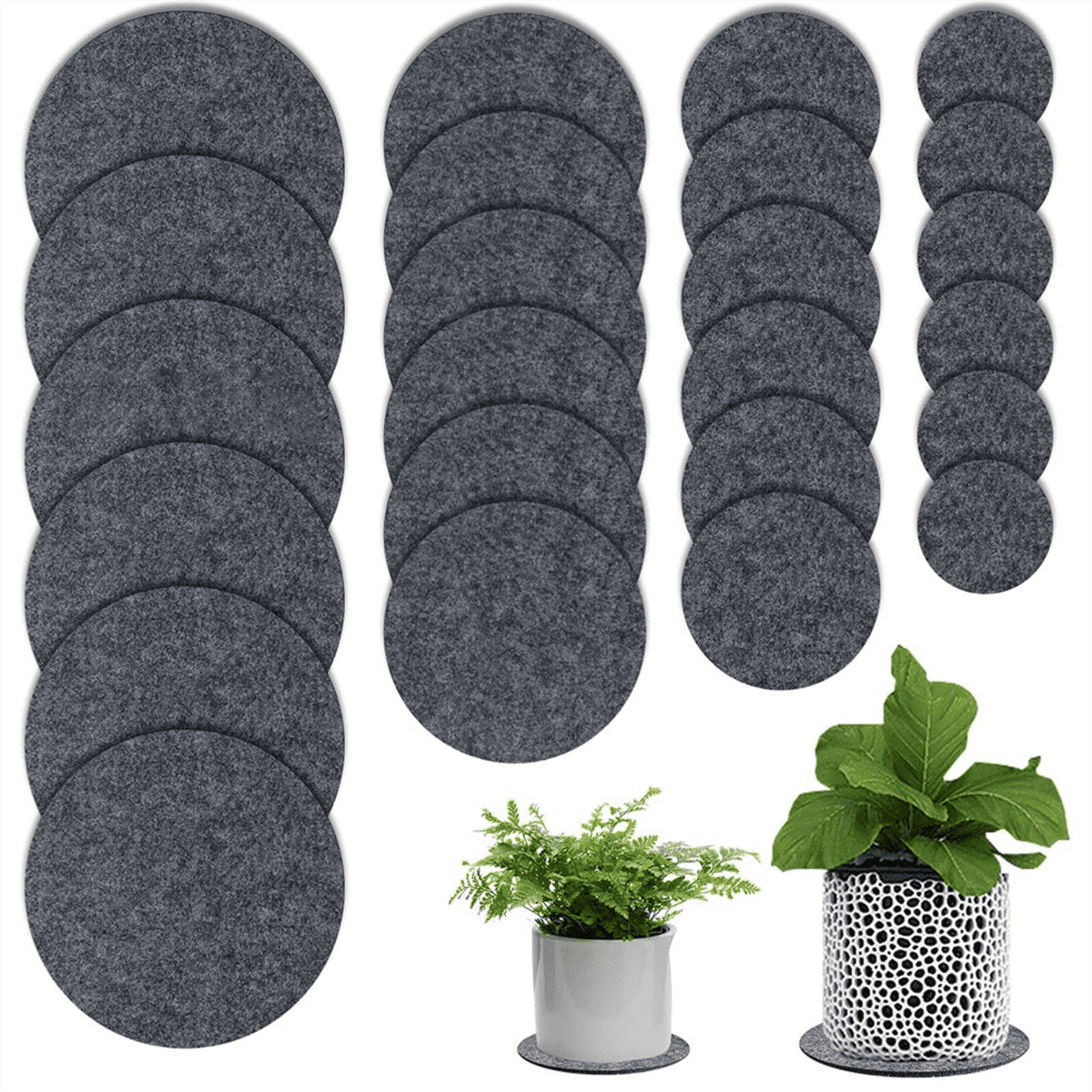24PCS Absorbent Waterproof Plant Coasters Mat,4/6/ 8/10 Inch Reversible Round Fabric Plant Coasters and Plant Saucers
