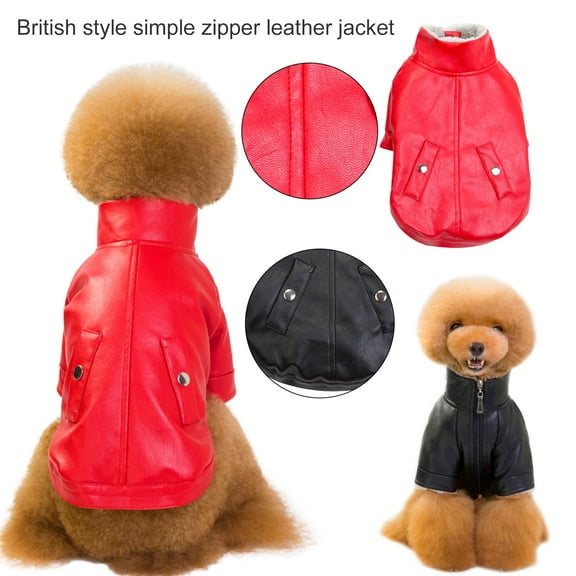Eoperou Dog Jacket Solid Color Waterproof Faux Leather Pets Punk Costume for Winter