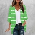 thumbnail image 2 of LNWUY Women's Curved Hem 3/4 Sleeve Cardigan Tops Casual Open Front Lightweight Cardigans Striped Print Summer Clothes Green L, 2 of 5