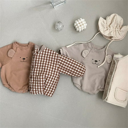 

Quealent Baby Bodysuit Baby Boys Girls Romper Toddler One Piece Solid Color Outfits Long Sleeve Hoodie Playsuit Jumpsuits Clothing Coffee 12-18 Months