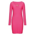 thumbnail image 4 of Lilgiuy Women Casual Buttocks Round-Neck Solid Slimming Long Leeve Dress Hot Pink Fall Dresses for 2022 Spring Winter, 4 of 5