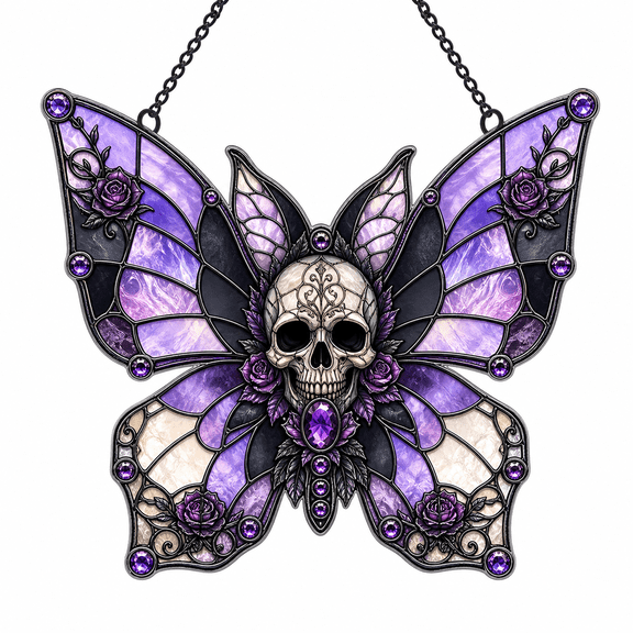 Butterfly Skull Acrylic Suncatcher Window Hanging Gothic Gift for Mom or Halloween