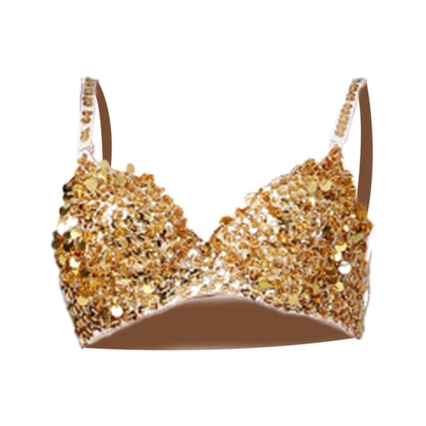 Corsé de lentejuelas, ropa exterior, sujetador, hebilla ajustable, disfraz, ropa de club, top corto con purpurina oro