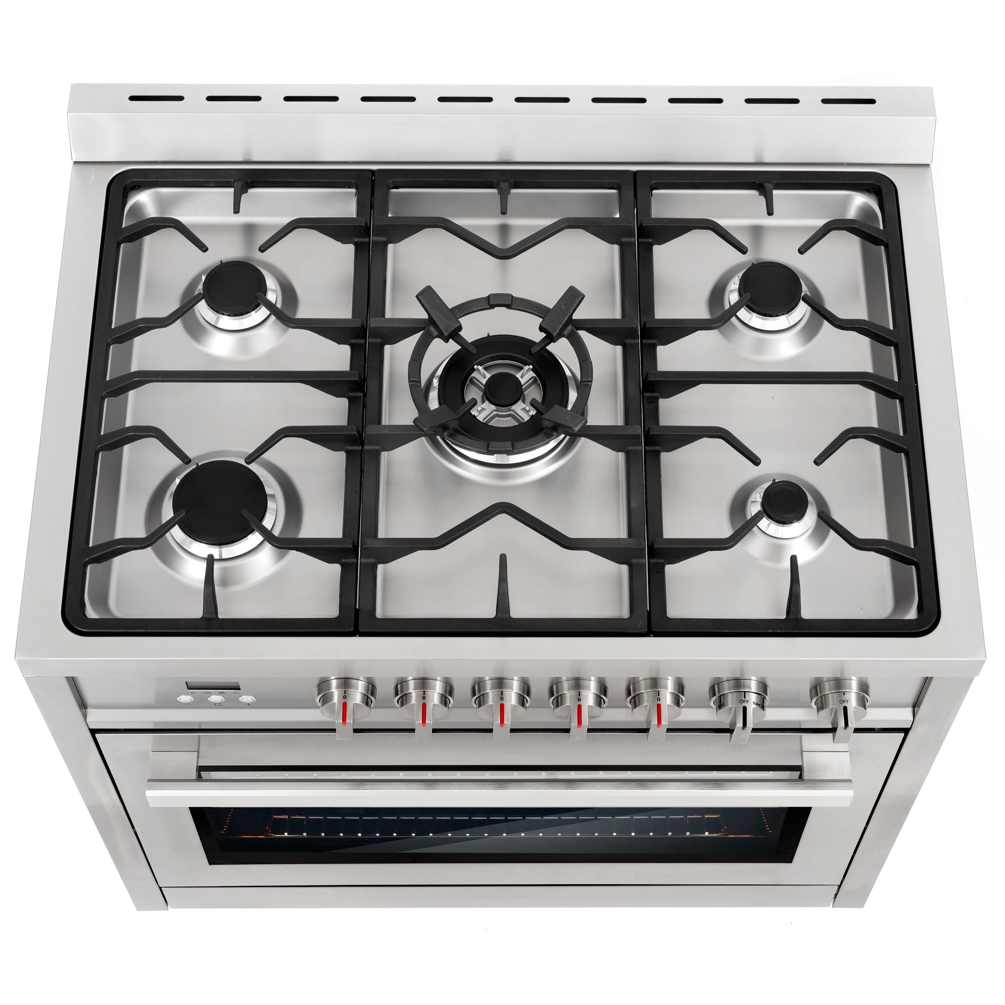Cosmo 36 in. Nebula Collection 3.8 cu. ft. Gas Range, 5 Burners, Rapid Convection Oven, Cast Iron Grates in Stainless Steel