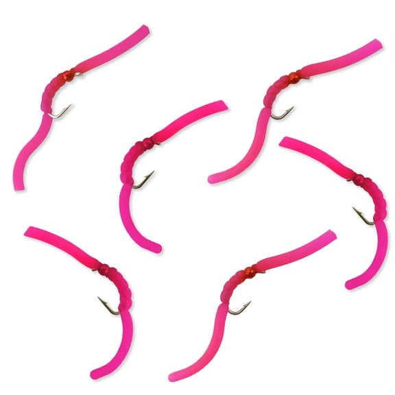 Thor Outdoor 6 Pc Squirmy Wormy Set, Pink Size #14 - Wet Worm Fly Fishing Flies for Trout, Panfish, Bass