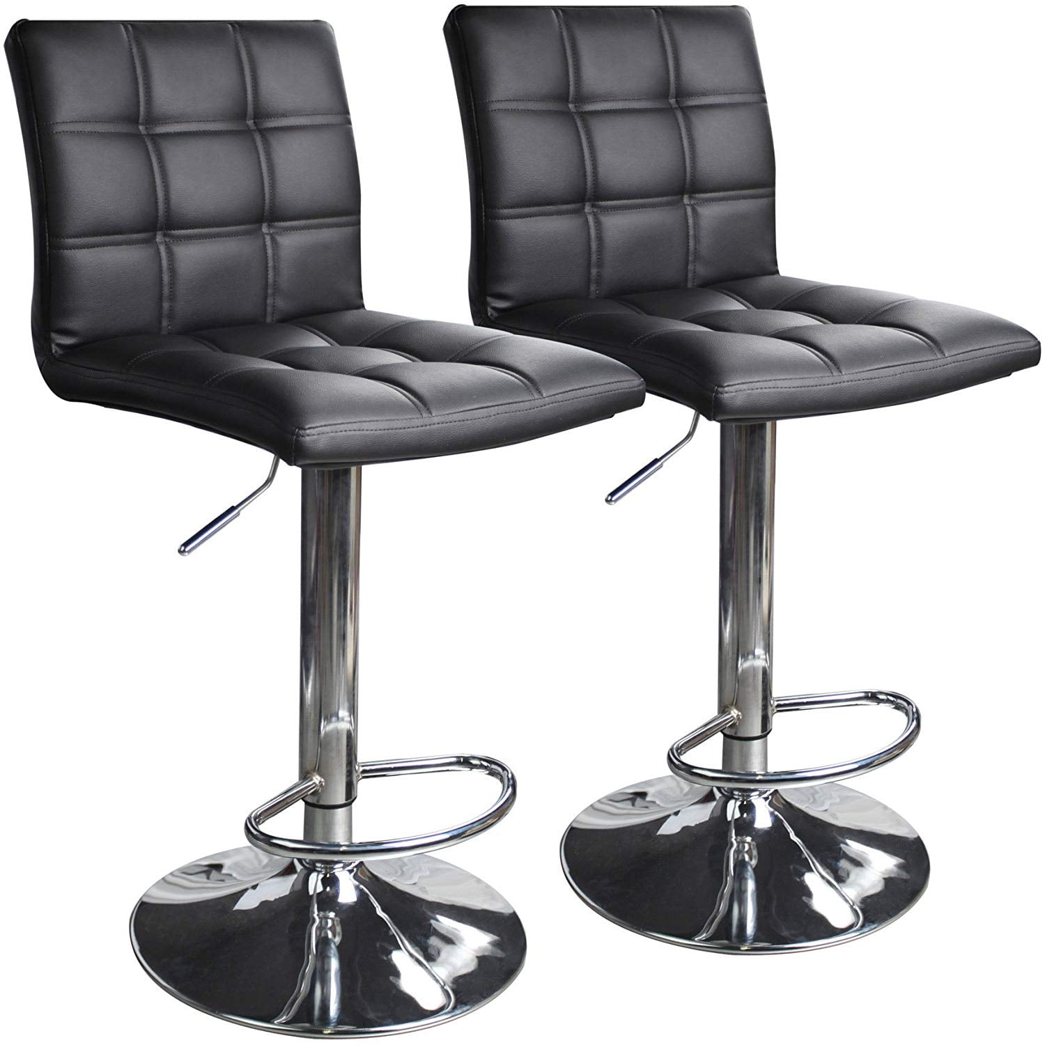 Details about   Set of 2 Bar Stools Adjustable Swivel Counter Height Dining Chair Leather Black 