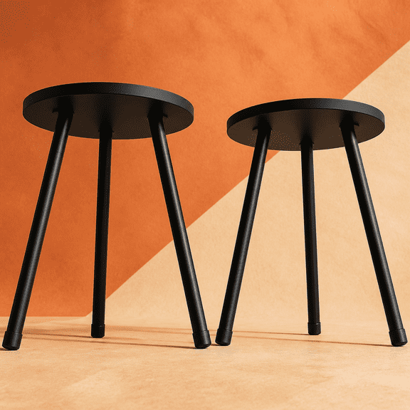 Black 2pk 11.8"x16" Round End Table Mid Century Modern Home Decor