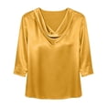 thumbnail image 4 of Womens Cowl Neck Satin Shirts 3/4 Length Sleeve Trendy Tops Ladies Casual Dressy Work Office Blouses Orange XL, 4 of 7