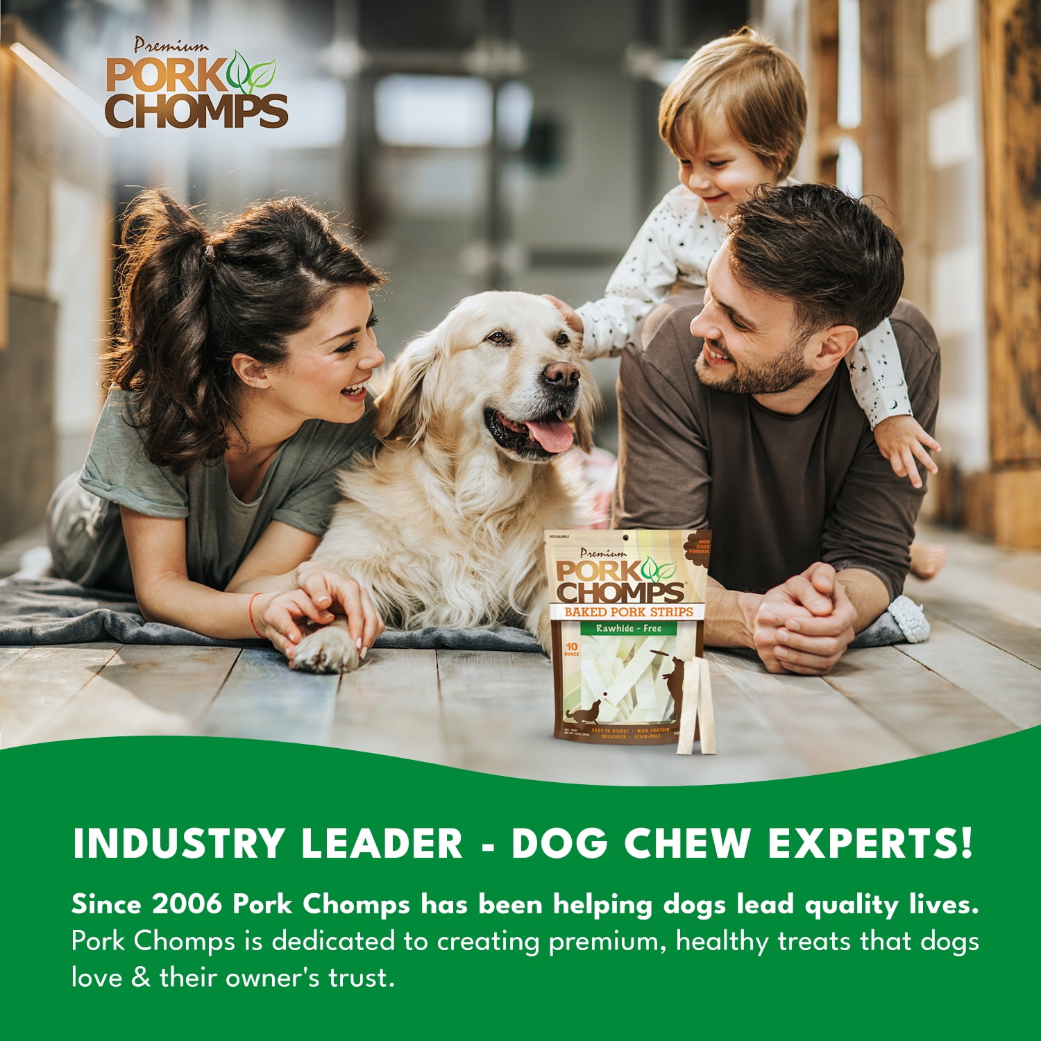 Pork Chomps Baked Pork Skin Chews for Dogs, 10 oz, Rawhide-Free