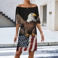thumbnail image 2 of Eagle with USA Flag Women's Off The Shoulder Ruffles Summer Wedding Guest Loose Casual Party Beach Dress, 2 of 9
