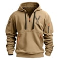 thumbnail image 2 of Jinhomg Men's Spring Pullover Sweatshirt Big and Tall Comfy Quarter Zip Military Hoodie Casual Loose Graphic Long Sleeve Workout Tops with Pockets Khaki L, 2 of 3