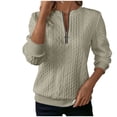 thumbnail image 2 of YHAJDS Women's Long Sleeve Tops Womens Sweatshirts Blouse Coat Women's Casual Long Sleeve Sweatshirt Solid Color Half Zip Long Sleeve Loose Shirt With Small Cable Knit Detail, 2 of 5