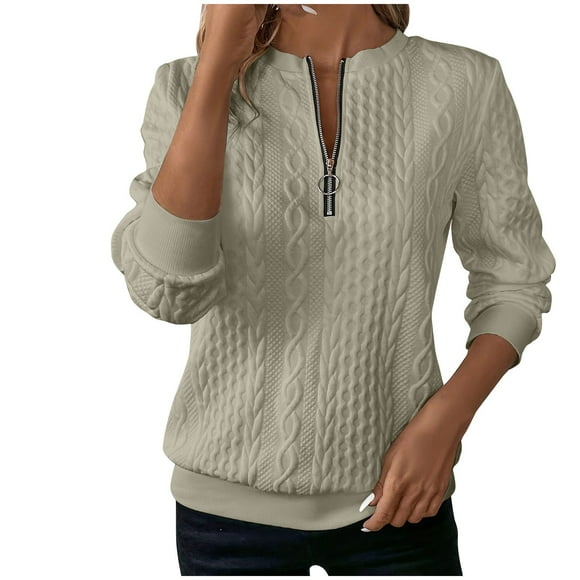 aidice Tops for Women Casual Crewneck Long Sleeve Quarter Zip Shirts Comfy Loose Fall Warm Pullover Tops