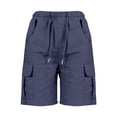 thumbnail image 4 of Outfmvch Bermuda Shorts for Women Women's Knee Length Summer High Waisted Drawstring Wide Leg Bermuda Shorts Summer Jorts for Women Hiking Capris Drawstring & Pockets Baggy Shorts Women Blue XL, 4 of 6