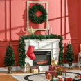 thumbnail image 2 of CIPACHO Prelit Holiday Christmas 4-Piece Set, Garland Wreath and Set of 2 Entrance Trees with Warm White LED Lights, Red Berries, Pine Cones, Christmas Decor for Indoor Outdoor, Green, 2 of 7