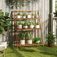 thumbnail image 2 of Costway 3 Tier Folding Shelf Stand Bamboo Flower Pot Display Rack Bookcase Organizer, 2 of 10