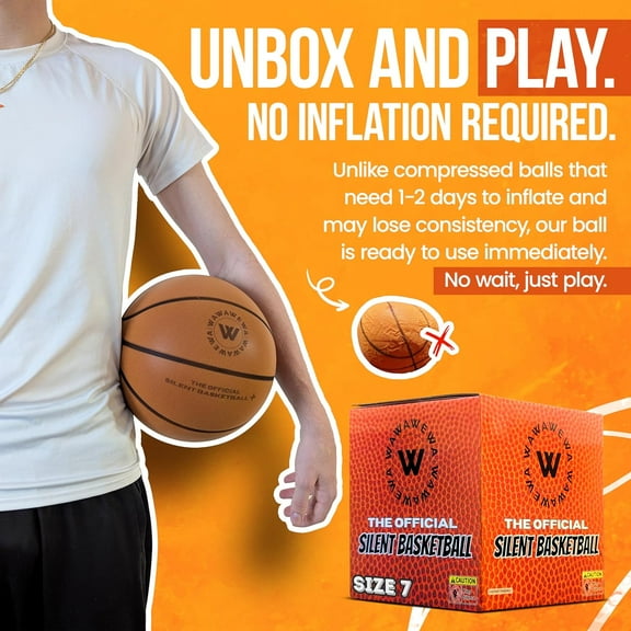 Noise- Size  Indoor Basketball for Quiet Dribbling - Grooved Airless Practice Ball Ready to