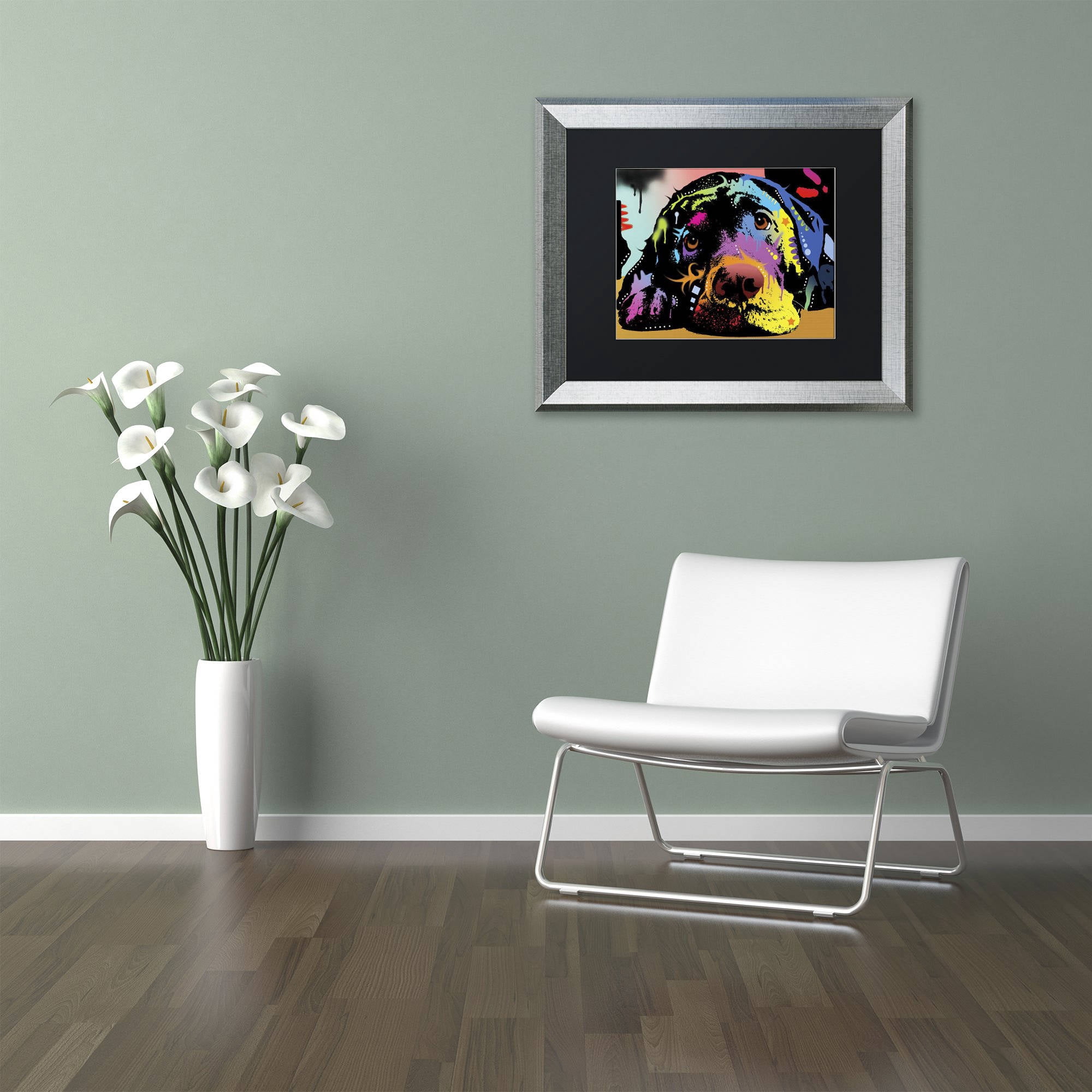 Trademark Fine Art "Lying Lab" Canvas Art by Dean Russo, Black Matte, Silver Frame