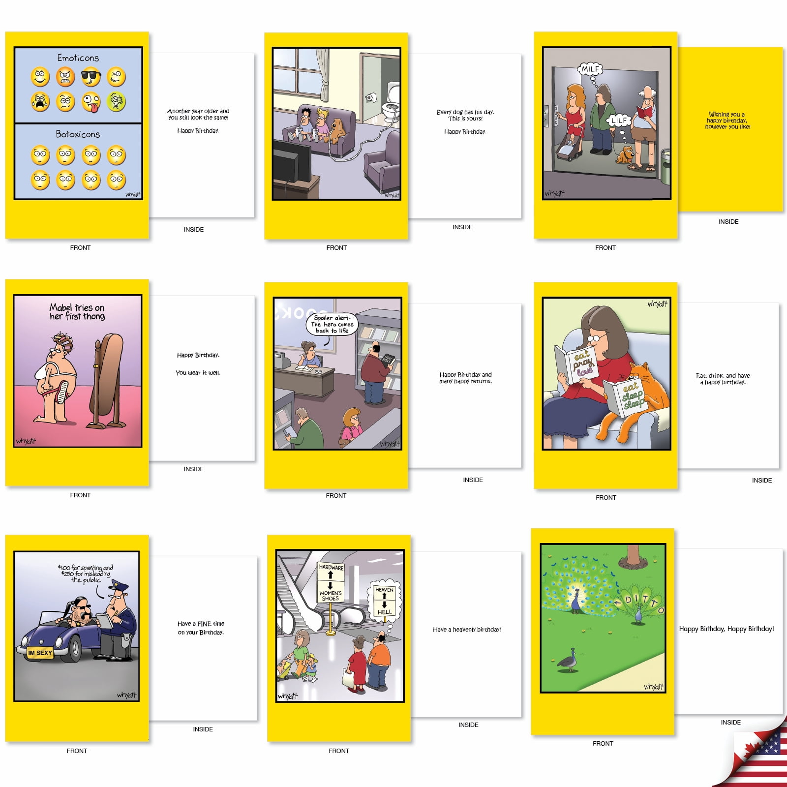 NobleWorks 36 Assorted Box Set Hilarious Birthday Greeting Cards w/5 x 7 Inch Envelopes (36 Designs, 1 Each) Whyatt's Best Wishes