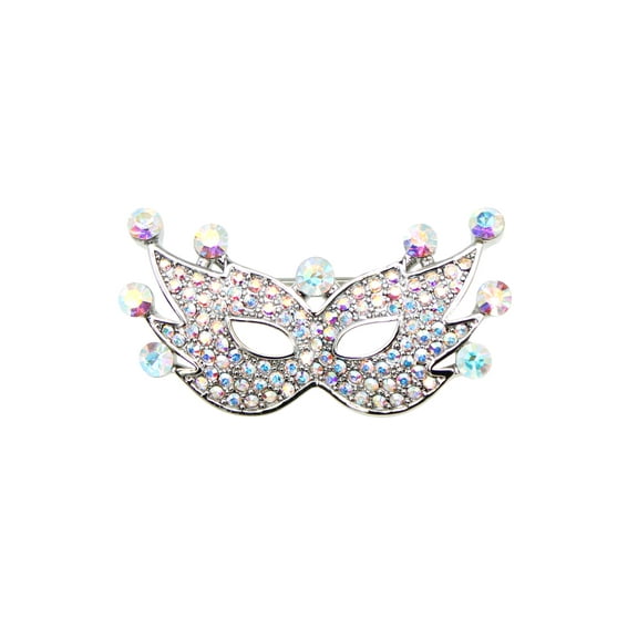 Faship Gorgeous AB Rhinestone Crystal Mardi Gras Mask Pin Brooch