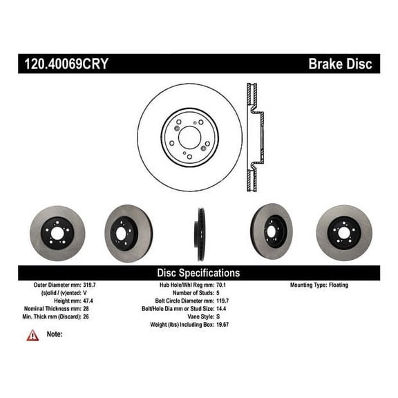 Centric 120.40069 Premium Brake Rotor Fits select: 2006-2014 HONDA RIDGELINE